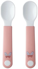 Пластмасови бебешки лъжички в бяло и светлорозово в комплект от 2 броя Flowers &amp; butterflies – Mepal