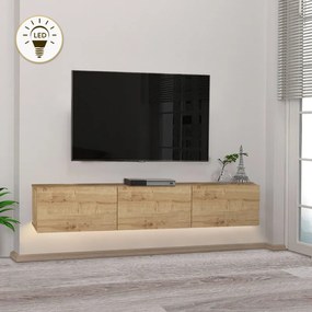 Дамла меламинов стенен ТВ шкаф с LED осветление в цвят сапфирен дъб 180x29.5x29.5см.