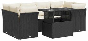 3326107 vidaXL Градински комплект диван с възглавници 7 части черен полиратан