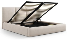 Бежово тапицирано двойно легло с място за съхранение с включена подматрачна рамка 140x200 cm Brody – Mazzini Beds