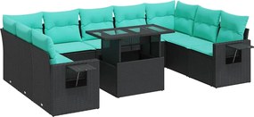 3326538 vidaXL Градински диван с възглавници 10 части черен полиратан акация