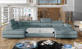 Светлосин разтегателен ъглов диван с място за съхранение (ляв ъгъл U форма) Rodrigo – ELTAP