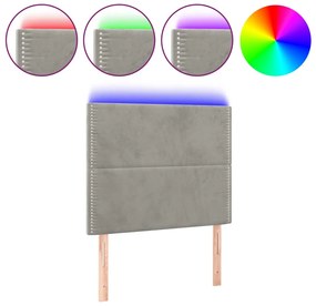 3122320 vidaXL LED горна табла за легло, светлосива, 90x5x118/128 см, кадифе