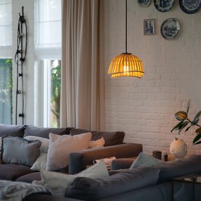 Ориенталска висяща лампа черна с естествен бамбук 30 см - Pua