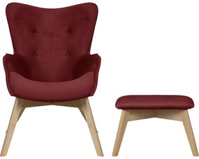 Червен кадифен фотьойл с табуретка Niko – Ropez