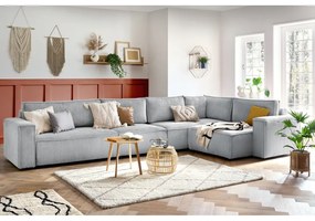 Светлосив ъглов диван от велур, десен ъгъл Nihad modular – Bobochic Paris