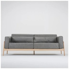 Тъмно сив диван от биволска кожа с масивна дъбова конструкция , 210 см Fawn - Gazzda