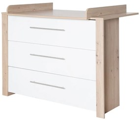 Нисък детски скрин от дъб с масичка за преповиване в бял и естествен цвят 112x98 cm - Roba