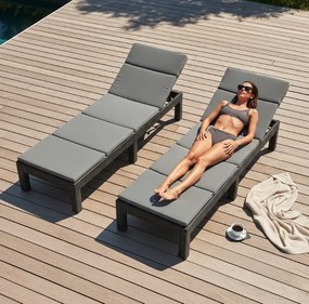 Здрав градински шезлонг за басейн и тераса - сив с възглавница