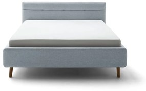 Сиво и синьо тапицирано двойно легло с място за съхранение и с решетка 160x200 cm Lotte - Meise Möbel
