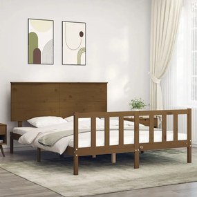 3193409 vidaXL Рамка за легло с табла меденокафява 5FT King Size масивно дърво