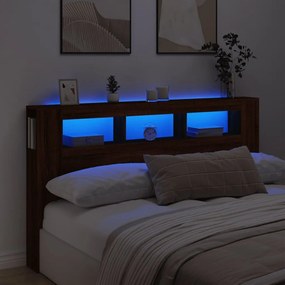 837364 vidaXL LED горна табла, кафяв дъб, 180x18,5x103,5 см, инженерно дърво