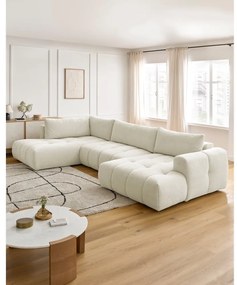 Бежов сгъваем/с място за съхранение ъглов диван (ляв ъгъл/U форма) Fuji – Bobochic Paris