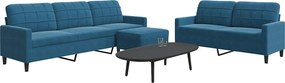 3278490 vidaXL Комплект дивани от 3 части, с възглавници, син, кадифе