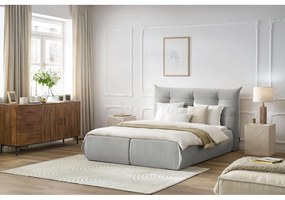 Светлосиво тапицирано двойно легло с място за съхранение с решетка 180x200 cm Clothilde - Bobochic Paris
