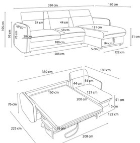 Черен разтегателен ъглов диван (променлив) Achille – Bobochic Paris