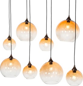 Смарт висяща лампа тъмен бронз с кехлибарено стъкло 8 светлини вкл. 8 Wifi G95 - Sandra