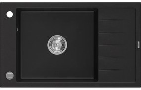 Мексен Елиас гранитен мивка 1-коморова с отцеждач 795 x 480 mm, черен, хромиран сифони - 6511791005-77