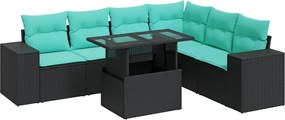 3326808 vidaXL Градински диван с възглавници 7 части черен полиратан акация