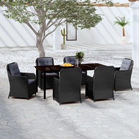 3099563 vidaXL Градински трапезен комплект, 7 части, черен