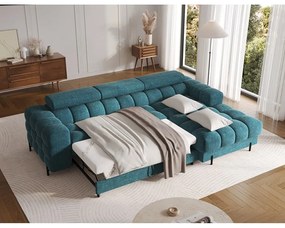 Син сгъваем/с място за съхранение ъглов диван от прежда с примки от букле (десен ъгъл) Felro – ELTAP