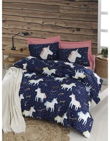 Спално бельо с чаршаф Eponj Home Magic Unicorn Dark Blue, 200 x 220 cm - Mijolnir