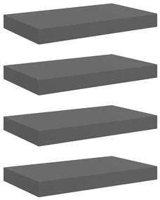 323786 vidaXL Окачени стенни рафтове, 4 бр, сив гланц, 40x23x3,8 см, МДФ