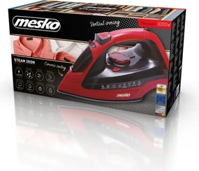 Втора ръка: Ютия Mesko MS 5031, 3000W, Керамика, Автоматично изключване, С-ма против варовик, Червен/черен