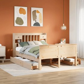 3308921 vidaXL Легло с етажерка за книги, без матрак, 140x200 см, бор масив