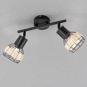 Черно осветително тяло за таван с метален и ратанов абажур 10x28 cm Straw – Fischer &amp; Honsel