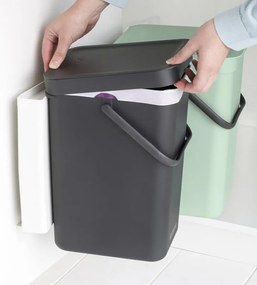 Кош за разделно събиране на боклук Brabantia Sort&Go 1005513, 2x12 л, Монтаж върху врата на кухненски шкаф, Сив/зелен