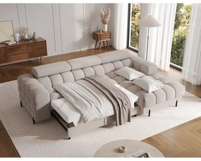 Бежов кадифен сгъваем/с място за съхранение ъглов диван (десен ъгъл) Felro – ELTAP