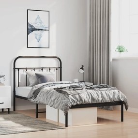 352572 vidaXL Метална рамка за легло с горна табла, черна, 100x190 см