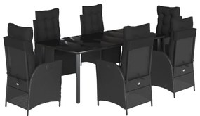 3213404 vidaXL Градински трапезен комплект 7 части възглавници черен полиратан