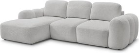 Светлосив сгъваем/с място за съхранение ъглов диван от прежда с примки от букле (ляв ъгъл) Montaigne – Bobochic Paris