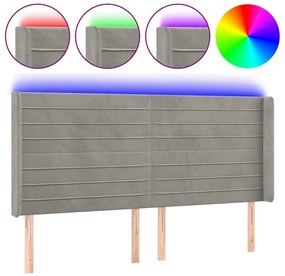 3124254 vidaXL LED горна табла за легло, светлосива, 203x16x118/128 см, кадифе