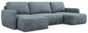 Сиво-син шенилов разтегателен ъглов диван с място за съхранение (U форма) Lilo – Makamii