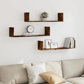 853294 vidaXL Стенни рафтове, 3 бр, опушен дъб, 80x18x18 см, инженерно дърво
