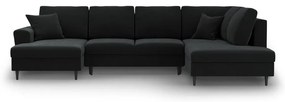 Черен кадифен разтегателен ъглов диван с място за съхранение (десен ъгъл/U форма) Kyoto – Cosmopolitan Design
