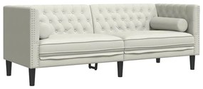 372700 vidaXL Честърфийлд диван с болстери, 3-местен, кремави, кадифе