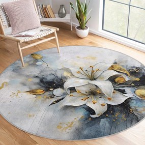 Синьо-сив кръгъл килим подходящ за пране ø 150 cm Golden Lilly – Mila Home