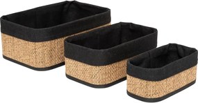 Комплект от 3 коша за съхранение 5five, Бамбук и плат, Черни