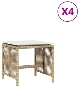 365059 vidaXL Външни табуретки с възглавници 4 бр бежови 41x41x36см полиратан