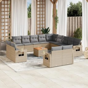 3224841 vidaXL Градински диван с възглавници, 14 части, бежов, полиратан