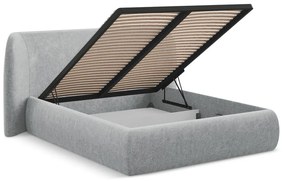 Светлосиво двойно тапицирано легло с място за съхранение и включена подматрачна рамка 160x200 cm Hauke – Makamii