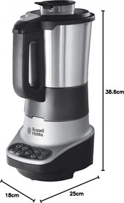 Блендер за супа с нагревател Russell Hobbs Soup & Blend 21480-56, 1200W, 1.75L, 8 програми, Звук, Поддържане на топлина, Черен/инокс