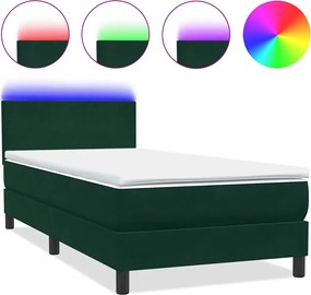 3316716 vidaXL Боксспринг легло с матрак и LED, тъмнозелено, 80x220 см, кадифе