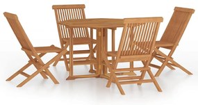 3096573 vidaXL Сгъваем трапезен комплект за открито 5 части тиково дърво масив