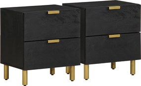 4017647 vidaXL Нощно шкафче, 2 бр, черни, 40x33x46 см, мангово дърво масив