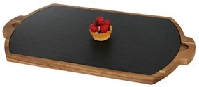 Horecano - Дървена дъска за презентация с каменна плоча и дръжки 39.5х22см (плоча-32.5х19см) (SLWD-PL-RE-3922)